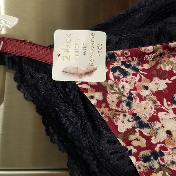 💕JESSICA SIMPSON💕 2 Pack Bralettes Floral & Blue Lace Large L NWT - Picture 8 of 14